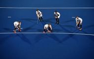 Canadian players get into position during a PC in the match against South Africa